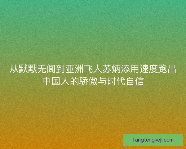 从默默无闻到亚洲飞人苏炳添用速度跑出中国人的骄傲与时代自信